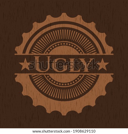 Ugly retro wooden emblem. Vector Illustration. 