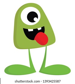 An ugly scaring green monster with a large eye and no hands vector color drawing or illustration