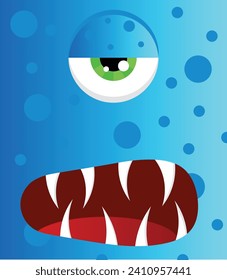 Ugly Scary Blue Monster with Pimples and Long Sharp Fangs. Aliens and creatures concept art