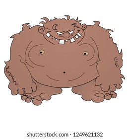Ugly scary yeti (bigfoot) sketch on white background