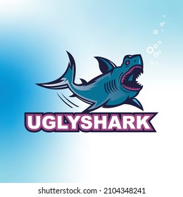 Ugly Shark Logo, Great And Strong Jaw Swimming Vector Illustrations