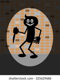 Ugly smile thief and wall background