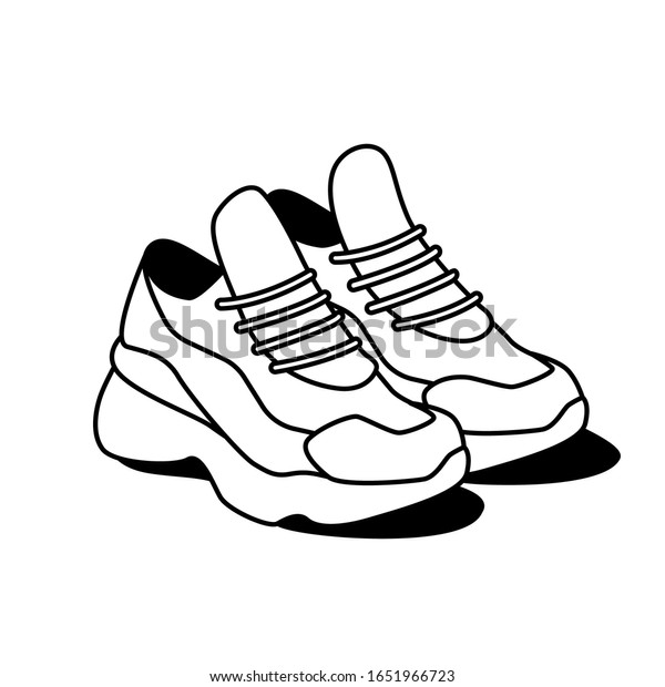 醜いスニーカーのベクターイラスト 白い背景に手描きのトレンディな現代のスポーツシューズ ファッションのトレンド 靴 蹴り 洋服のコンセプト のベクター画像素材 ロイヤリティフリー