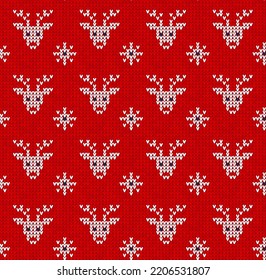 Ugly sweater Christmas Greeting Card X-mas 2023 Happy New Year. Vector illustration knitted background semless pattern scandinavian ornaments. White, blue colors knitting. Flat style