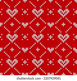 Ugly sweater Christmas Greeting Card X-mas 2023 Happy New Year. Vector illustration knitted background semless pattern scandinavian ornaments. White, blue colors knitting. Flat style