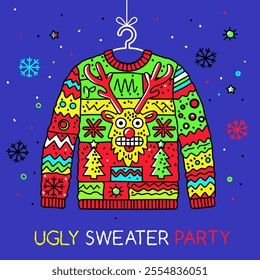 Ugly sweater for christmas party. icon in linear style isolated 