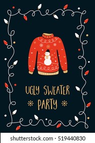 Ugly Sweater Christmas Party Invitation Card Template.