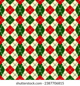 Ugly sweater Merry Christmas Happy New Year illustration knitted background seamless pattern folk style scandinavian ornaments. Wallpaper wrapping paper textile print. 