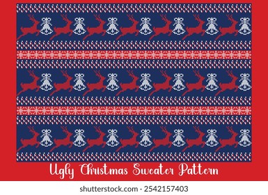 Ugly sweater Merry Christmas Happy New Year seamless pattern frame. Ugly Christmas Sweater t-shirt Design Sublimation Pattern.