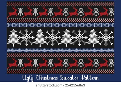 Ugly sweater Merry Christmas party ornament background seamless pattern. Ugly pattern for Christmas.