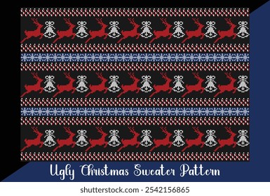 Ugly sweater Merry Christmas party ornament background seamless pattern. Ugly pattern for Christmas.