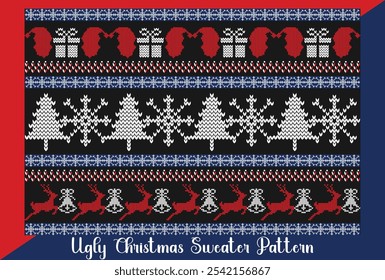 Ugly sweater Merry Christmas party ornament background seamless pattern. Ugly pattern for Christmas.