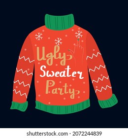 Ugly sweater party. Poster, banner, card, Christmas invitation.