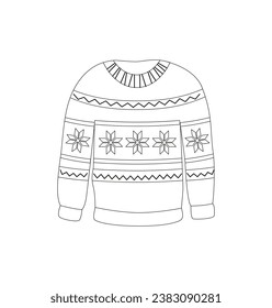 Ugly sweater, pullover, jumper. Winter basic essentials. Cozy clothing. Line art. Linear drawing. Doodle, icon. Coloring book