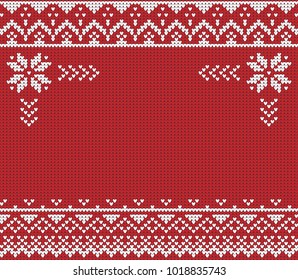Ugly sweater. Vector illustration Handmade knitted background pattern with scandinavian ornaments. White, red, colors. Flat style