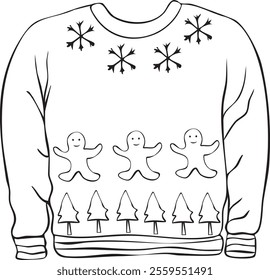 Ugly sweater Winter clothing Christmas outline vector illustration Winter holidays Merry Christmas and New Year line art Minimalistic hand drawn cute style