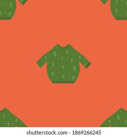 Ugly sweaters pattern. Red and green Christmas seamless pattern. Pattern with sweaters for presents. Winter holidays colorful vector pattern