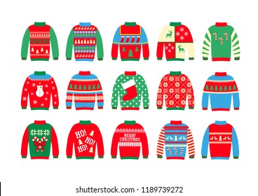 Ugly sweaters set, vector illustration. Can be used for Christmas  party invitation, greeting card, web design