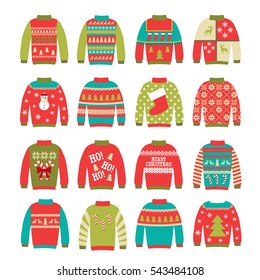 Ugly sweaters set, vector illustration. Can be used for party invitation, greeting card, web design