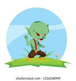 ugly troll in the camp magic character vector illustration design