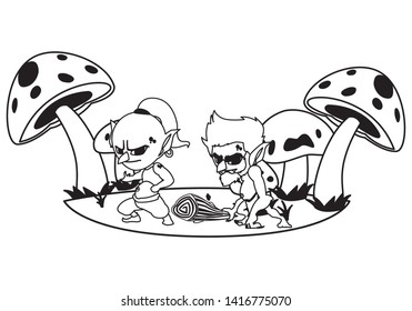ugly troll with caveman gnome in the camp magic characters