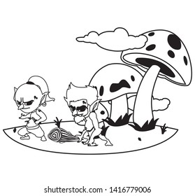 ugly troll with caveman gnome in the camp magic characters