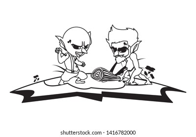 ugly troll with caveman gnome in the camp magic characters