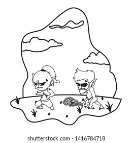 ugly troll with caveman gnome in the camp magic characters