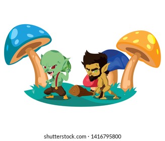ugly troll with caveman gnome in the camp magic characters