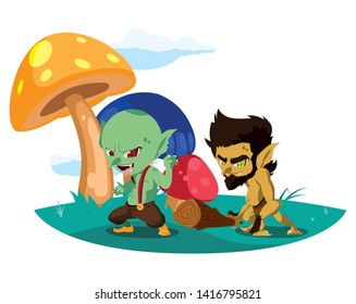 ugly troll with caveman gnome in the camp magic characters