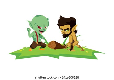 ugly troll with caveman gnome in the camp magic characters