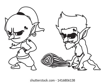 ugly troll with caveman gnome magic characters