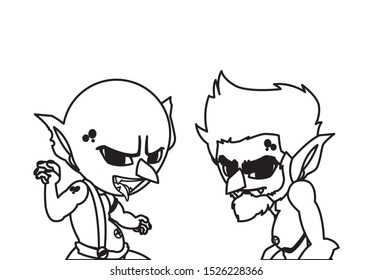 ugly troll with caveman gnome magic characters vector illustration design