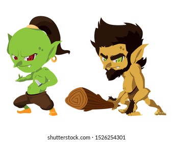 ugly troll with caveman gnome magic characters vector illustration design