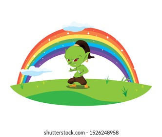 ugly troll with rainbow magic character vector illustration design