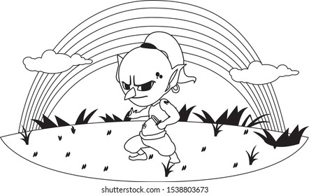 ugly troll with rainbow magic character vector illustration design