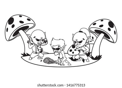 ugly trolls with caveman gnome in the camp magic characters