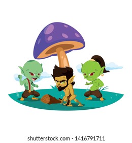 ugly trolls with caveman gnome in the camp magic characters