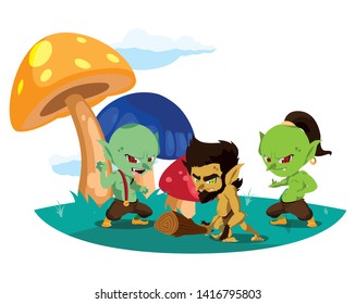 ugly trolls with caveman gnome in the camp magic characters
