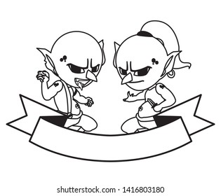 ugly trolls magic characters vector ilustration