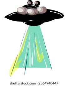 ugly ufo illustration with green light 