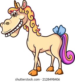 The ugly unicorn giving the big smile with the teeth out of illustration