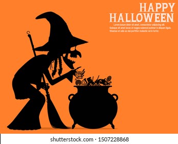 The ugly witch and  her pot on transparent background
