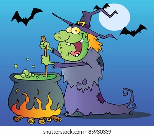 Ugly Witch Preparing A Potion