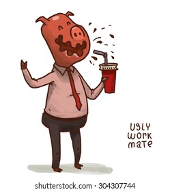 ugly work mate drinking, vector