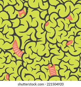 "Ugly worms" halloween seamless vector pattern (green)