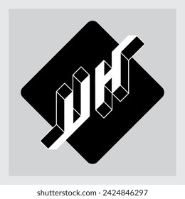 UH - 2-letter code. U and H - Monogram or logotype. Isometric 3d font for design. Three-dimension letters on a rectangular substrate with rounded corners. HU.