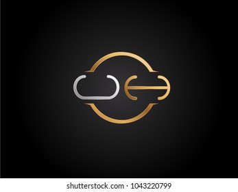 UH circle Shape Letter logo Design in silver gold color
