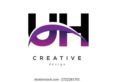 UH kreative und moderne Buchstaben Logo Design mit kreativen lila Welle abstrakte Latter Logo Konzept.