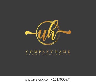 UH initial handwriting logo circle template vector